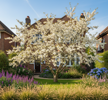 cercis shirobana wit volgroeide, meerstammige boom - sfeerfoto
