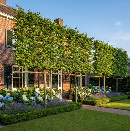 sfeerbeeld leibomen van moeraseik Quercus Quercus palustris na enkele jaren