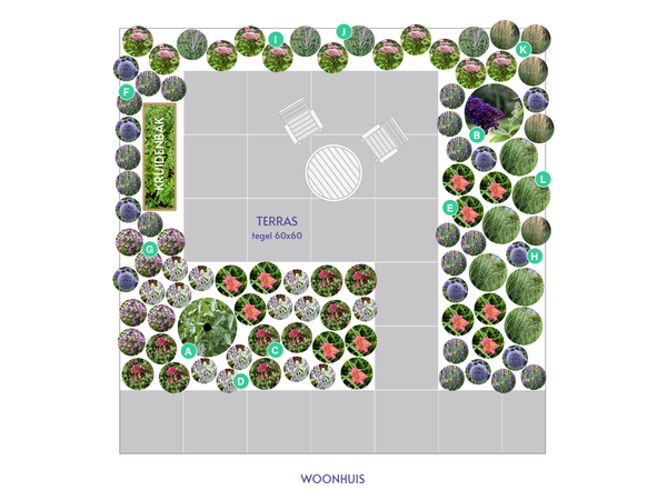 Achtertuin Tuinontwerp Sharlen - Stadstuin vol planten en knus terras