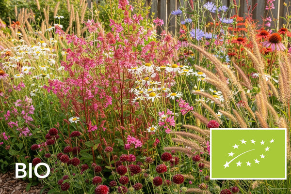 wilde / natuurlijke tuin met biologisch gekweekte planten, 100% gifvrij: EU-biologisch gecertificeerd (Skal 116581)