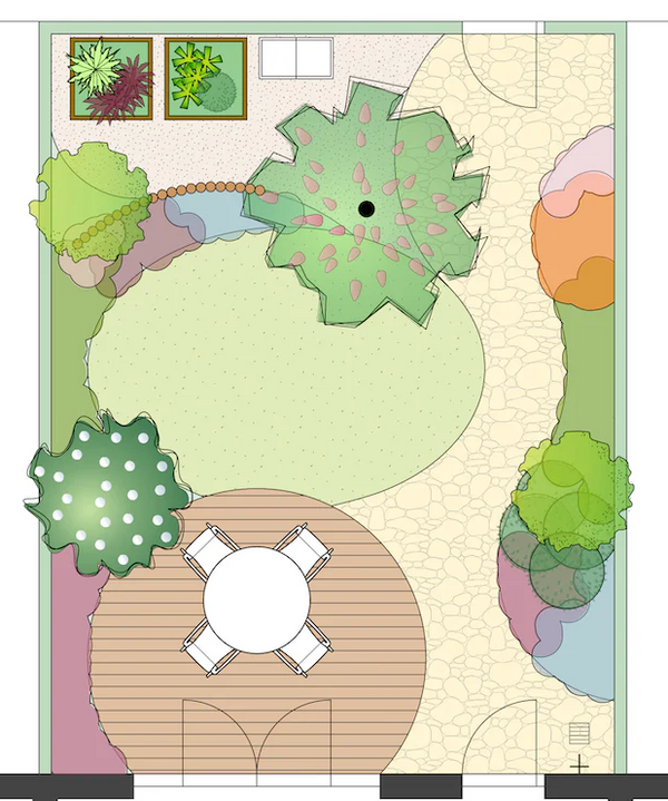 Achtertuin Tuinontwerp Joke - Sfeervolle tuin met ronde vormen en eetbare planten