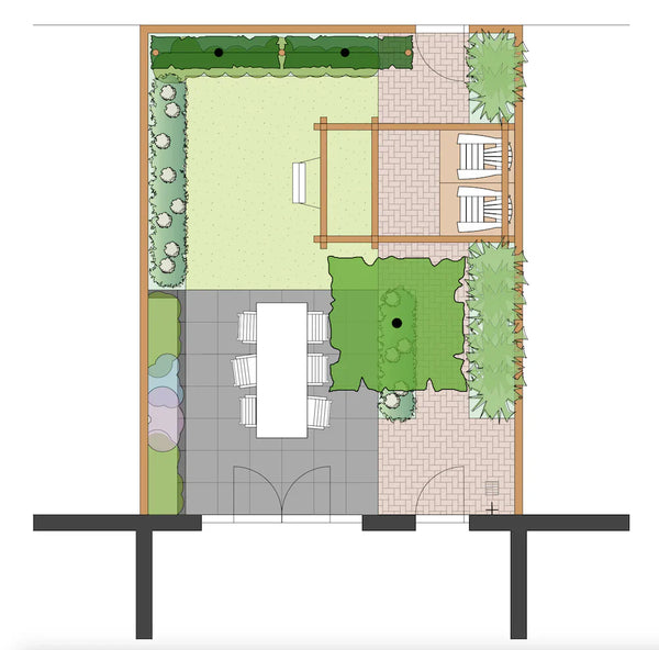 Tuinontwerp Jelmar - Onderhoudsvriendelijke achtertuin strakke vormen