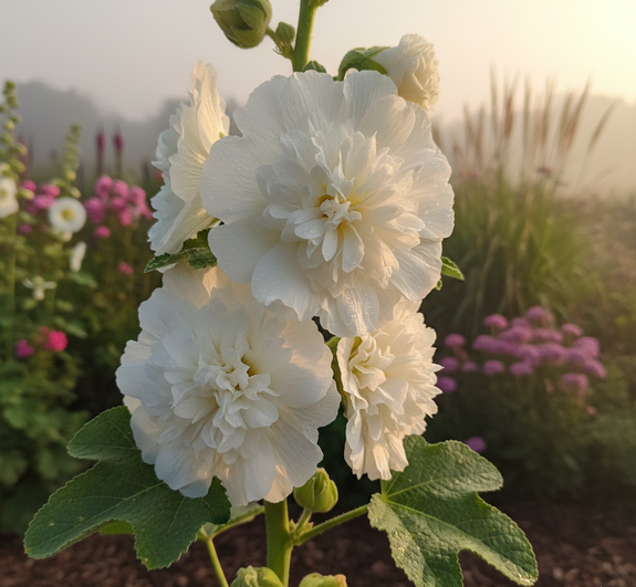 Stockrose - Alcea rosea 'Pleniflora' weiß