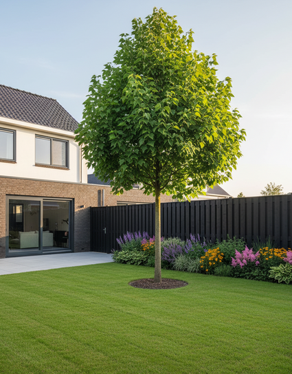 hoogstam Liriodendron tulipifera tulpenboom in achtertuin