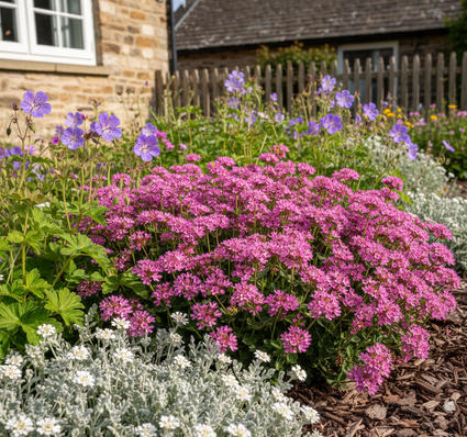 Phuopsis-stylosa combineren met andere planten zoals ooievaarsbek en viltige hoornbloem.&nbsp;
