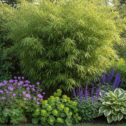 ai sfeerbeeld met hosta, ooievaarsbek, vrouwenmantel en salie.