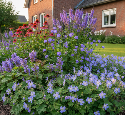 geranium johnson blue aan de rand met Agastache (dropplant)

Smeerwortel (symphytum)

Campanula (klokjesbloem)

Echinacea (rode zonnehoed)
