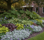 Gevlekte Dovenetel Lamium beacon silver met Hartlelie 'Hosta'

Ooievaarsbek 'Geranium'

Purperklokje 'Heuchera' met donkerpaars blad

Elfenbloem 'Epimedium' randbeplanting

Schout-bij-Nacht 'Rodgersia' op achtergrond in schaduw border