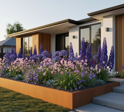 Aconitum carmichaelii 'Arendsii' met passende combinaties oa klokjesbloem, herfstanemoon, struisriet en zomerasters