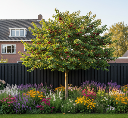 volgroeide hoogstam prunus avium regina - in blad op hoge stam