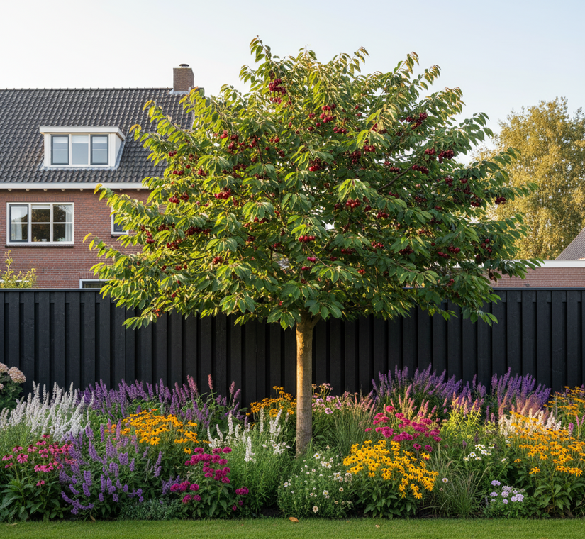 volgroeide hoogstam prunus avium regina - in blad op hoge stam