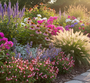 Salie Hot Lips met Dropplant 'Agastache', Zonnehoed 'Echinacea', Kattenkruid 'Nepeta', Vlambloem, Klokjesbloem campanula en pennisetum hameln